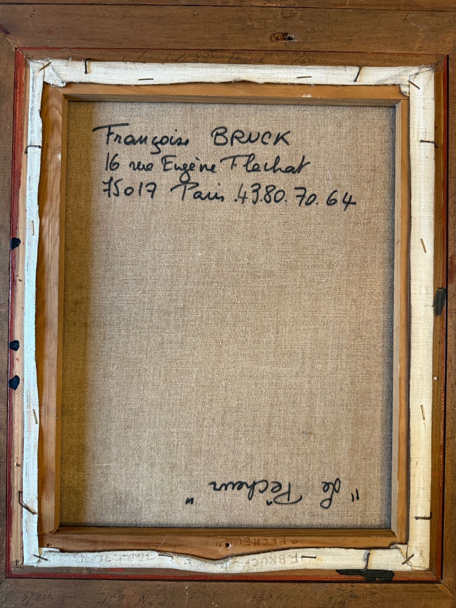 Françoise Bruck  (1938- ) "Le pêcheur " Huile sur toile. -photo-1