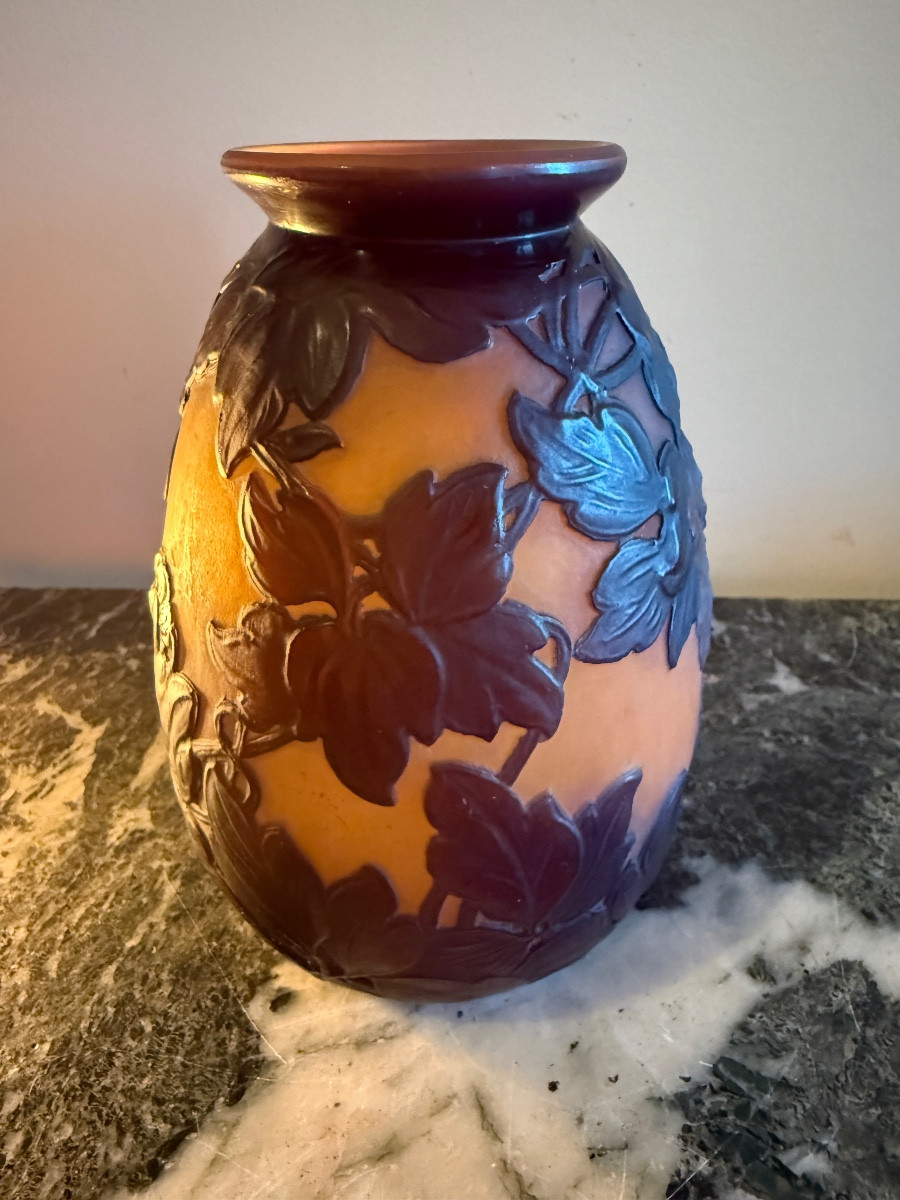 Gallé Establishments. Multi-layered Glass Vase Decorated With Clematis. -photo-2