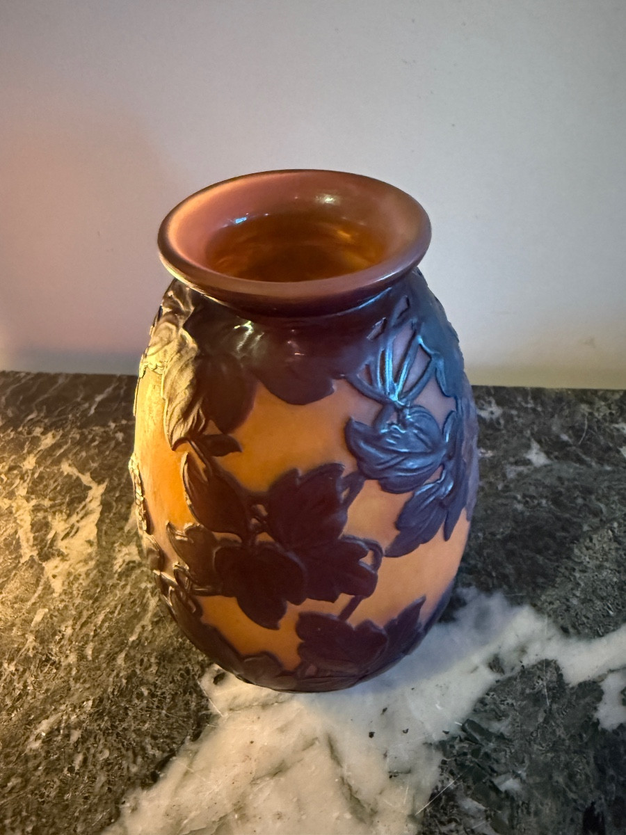 Gallé Establishments. Multi-layered Glass Vase Decorated With Clematis. -photo-4