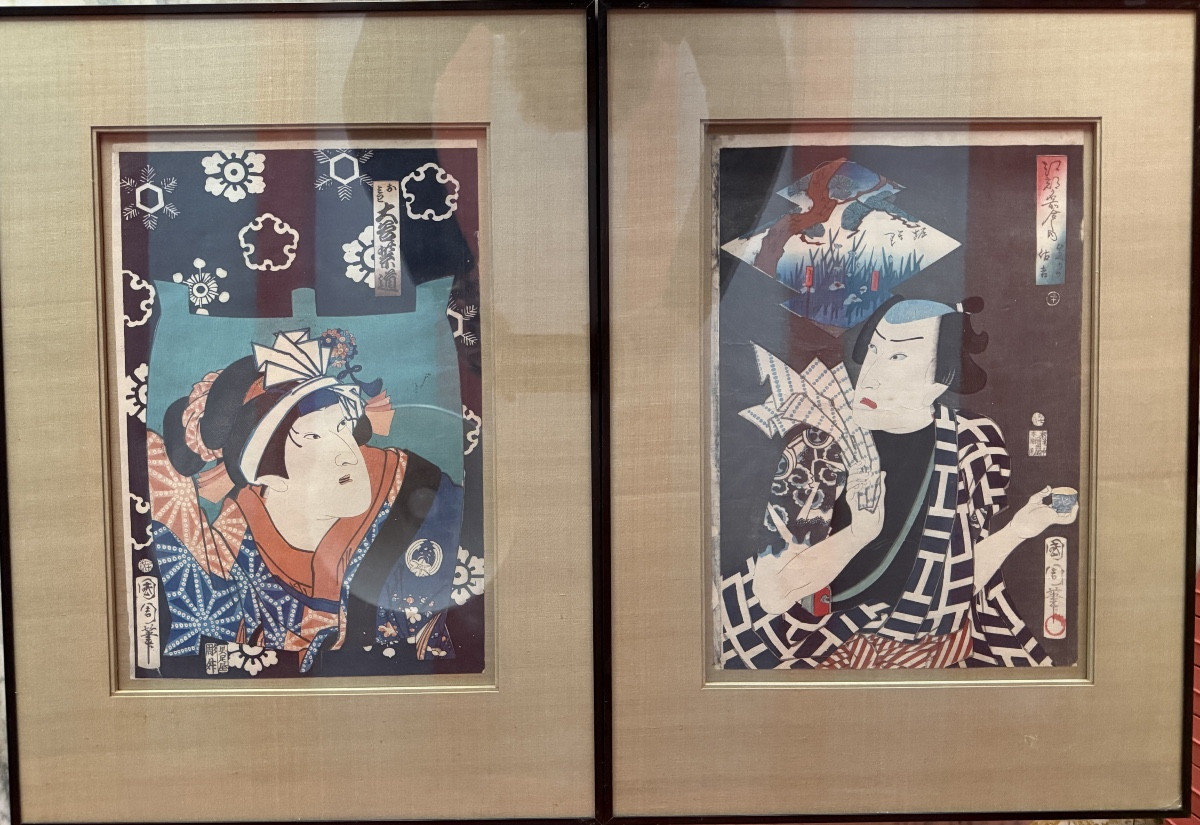TOKOHARA KUNICHIKA  Paire d'estampes Ukiyo-e  sur bois.  