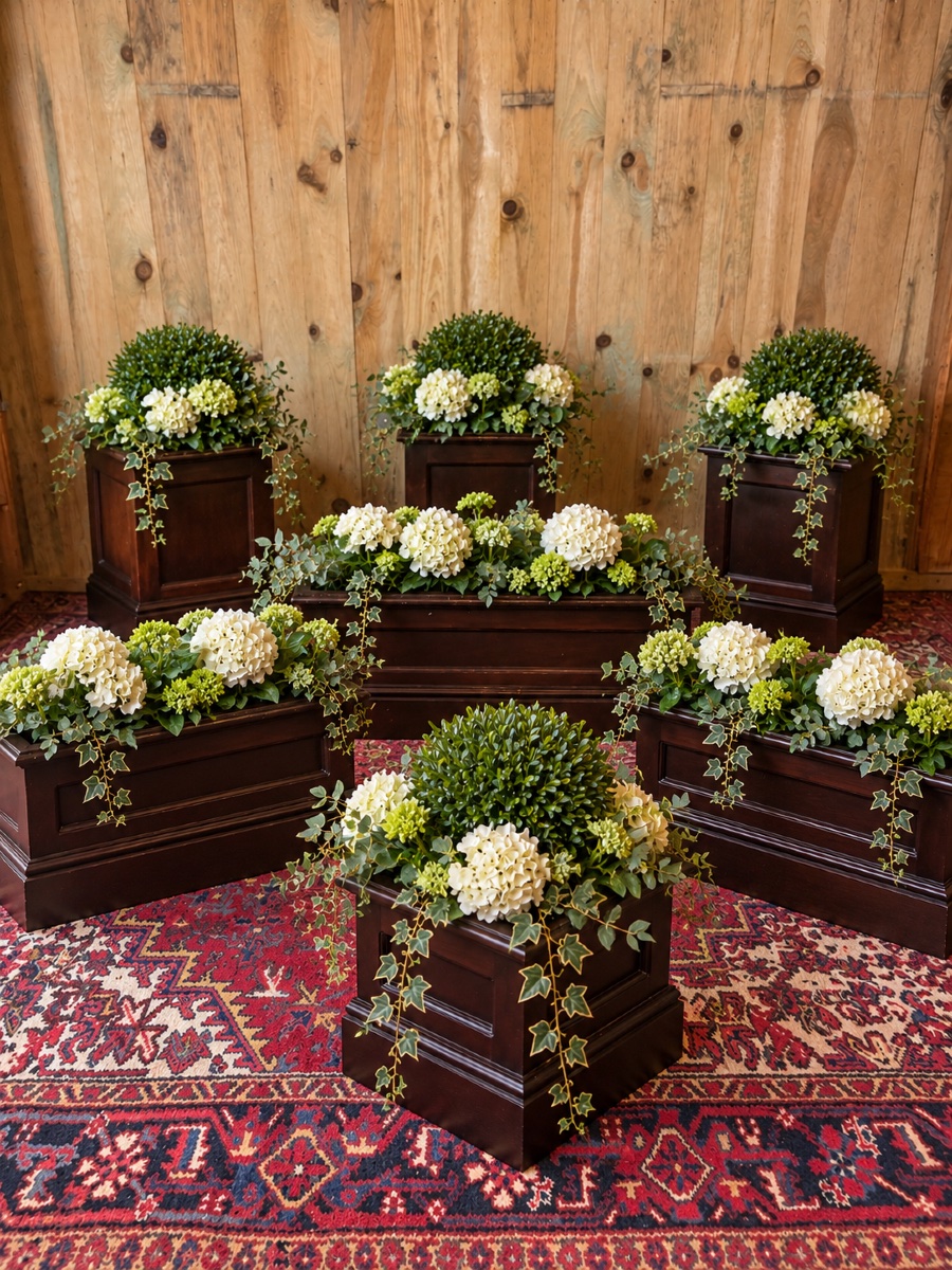 Set Of Seven Mahogany Planters. 
