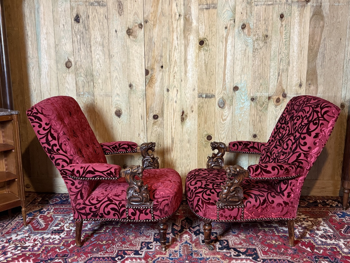 Paire de fauteuils de style Louis XIII. -photo-3