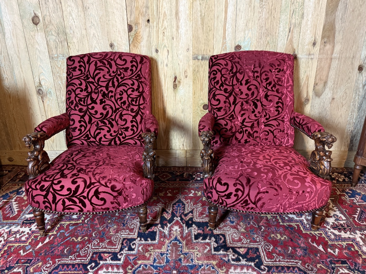 Paire de fauteuils de style Louis XIII. -photo-7