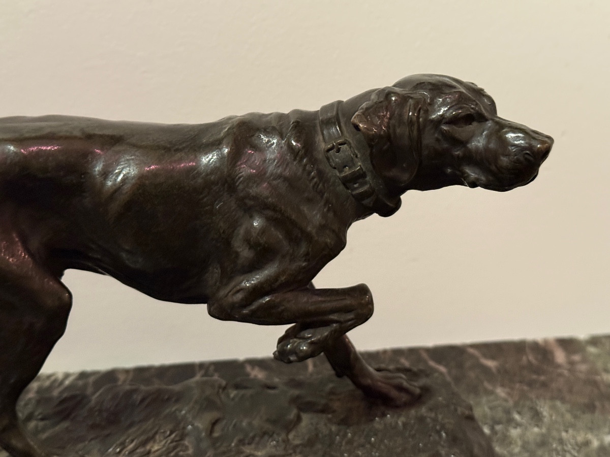Alfred Dubucand (1828-1903) Bronze Sculpture "hunting Dog On Point". -photo-2