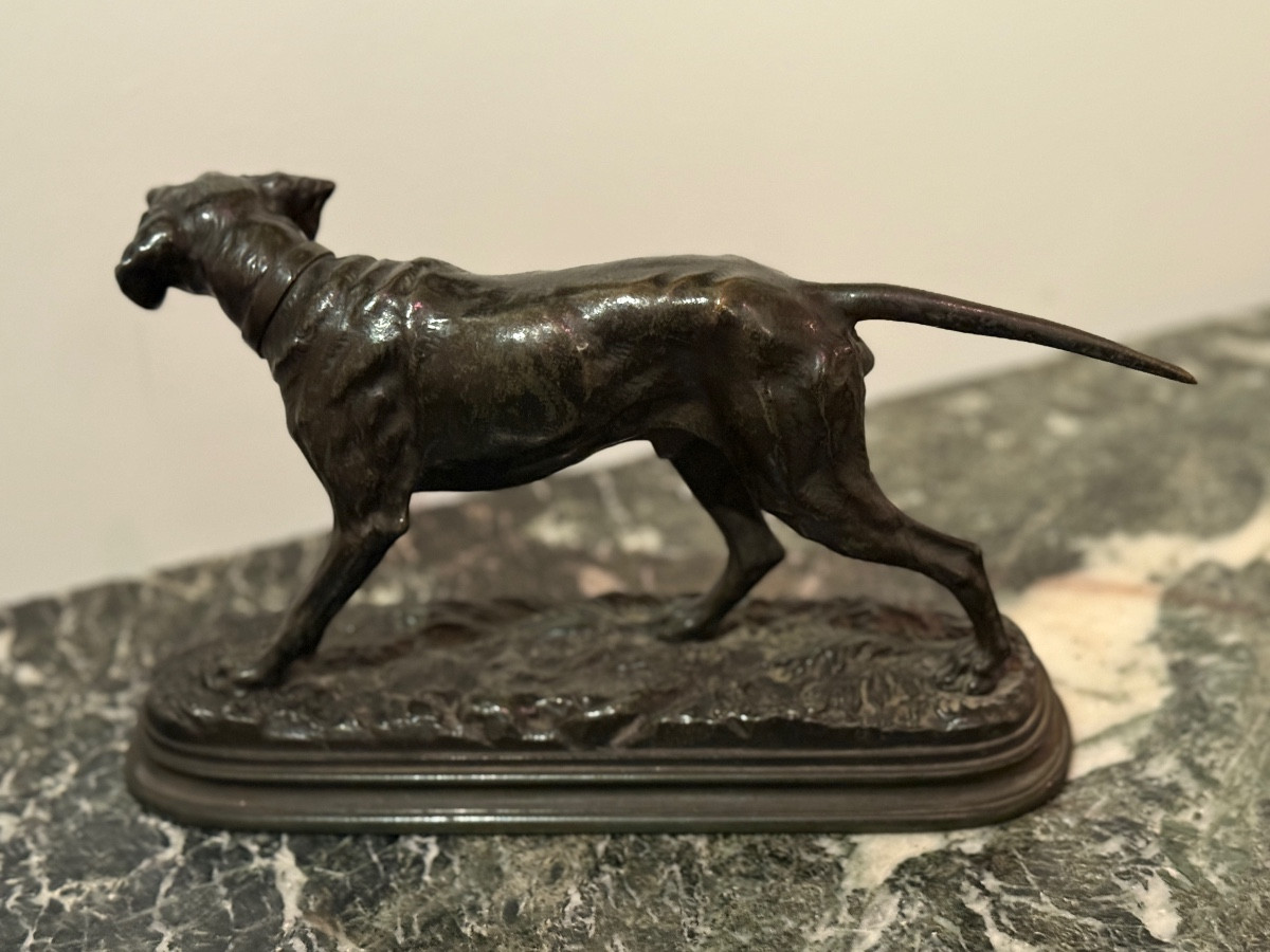Alfred Dubucand (1828-1903) Bronze Sculpture "hunting Dog On Point". -photo-3