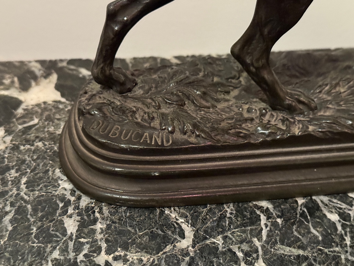Alfred Dubucand (1828-1903) Bronze Sculpture "hunting Dog On Point". -photo-4