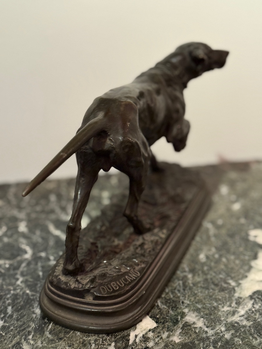 Alfred Dubucand (1828-1903) Bronze Sculpture "hunting Dog On Point". -photo-1