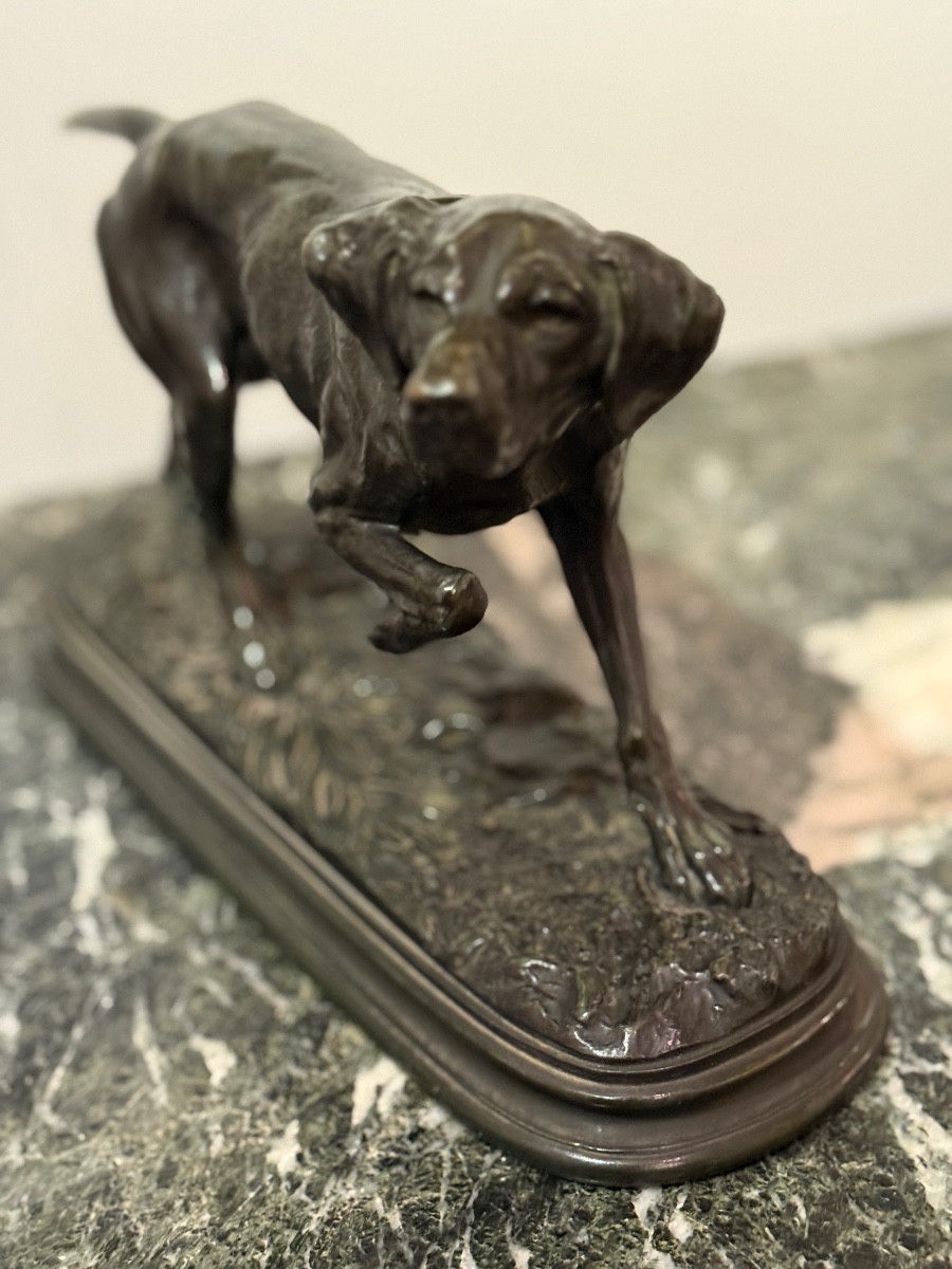 Alfred Dubucand (1828-1903) Bronze Sculpture "hunting Dog On Point". -photo-2