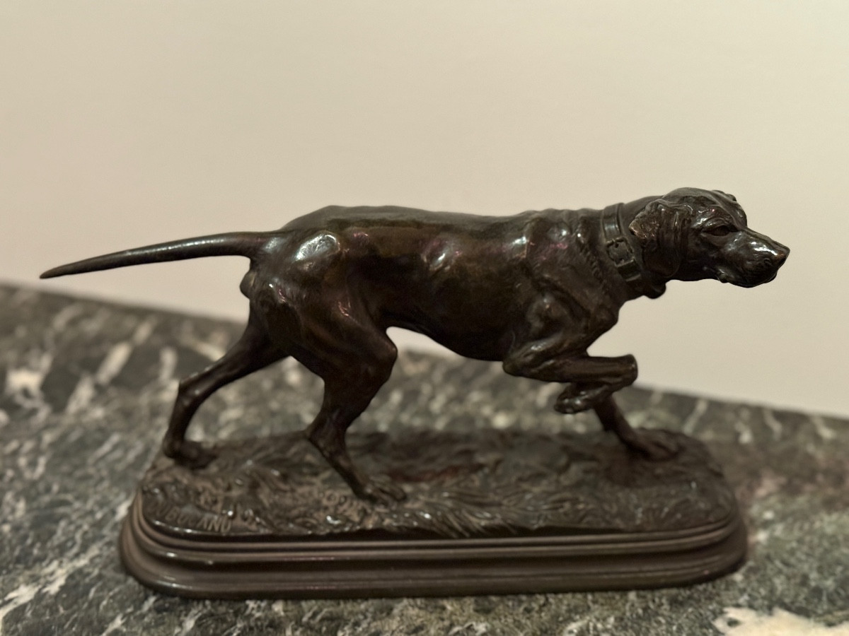 Alfred Dubucand (1828-1903) Bronze Sculpture "hunting Dog On Point". -photo-3