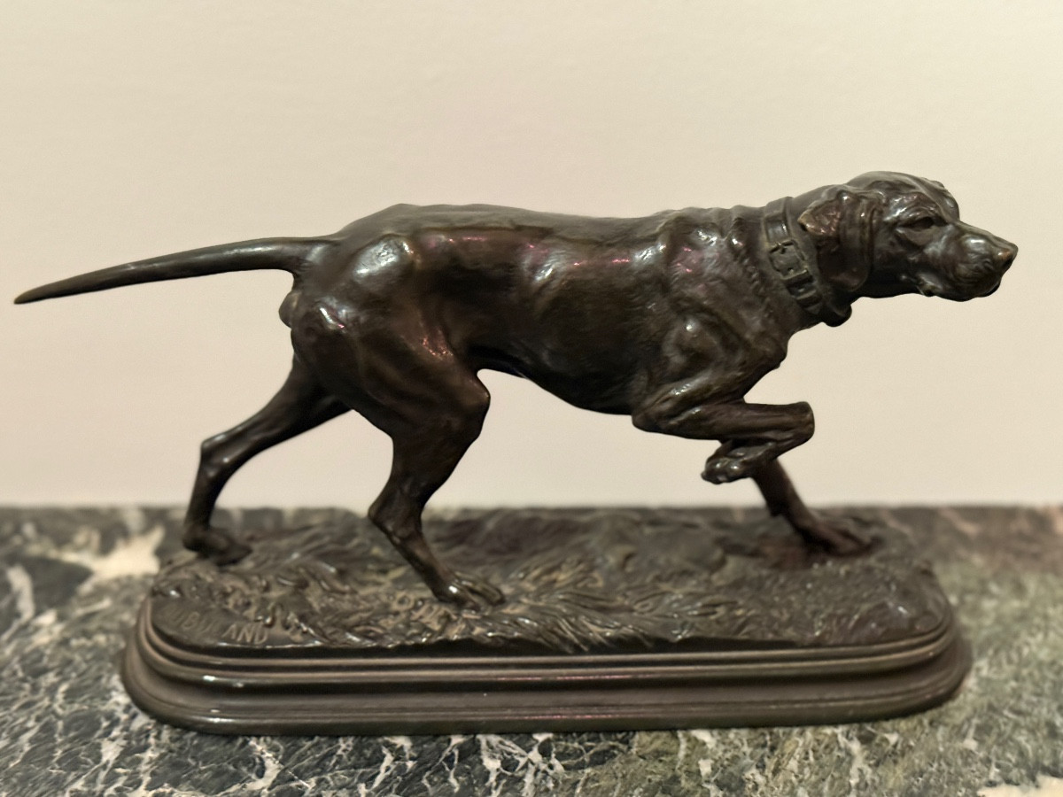 Alfred Dubucand (1828-1903) Bronze Sculpture "hunting Dog On Point". 