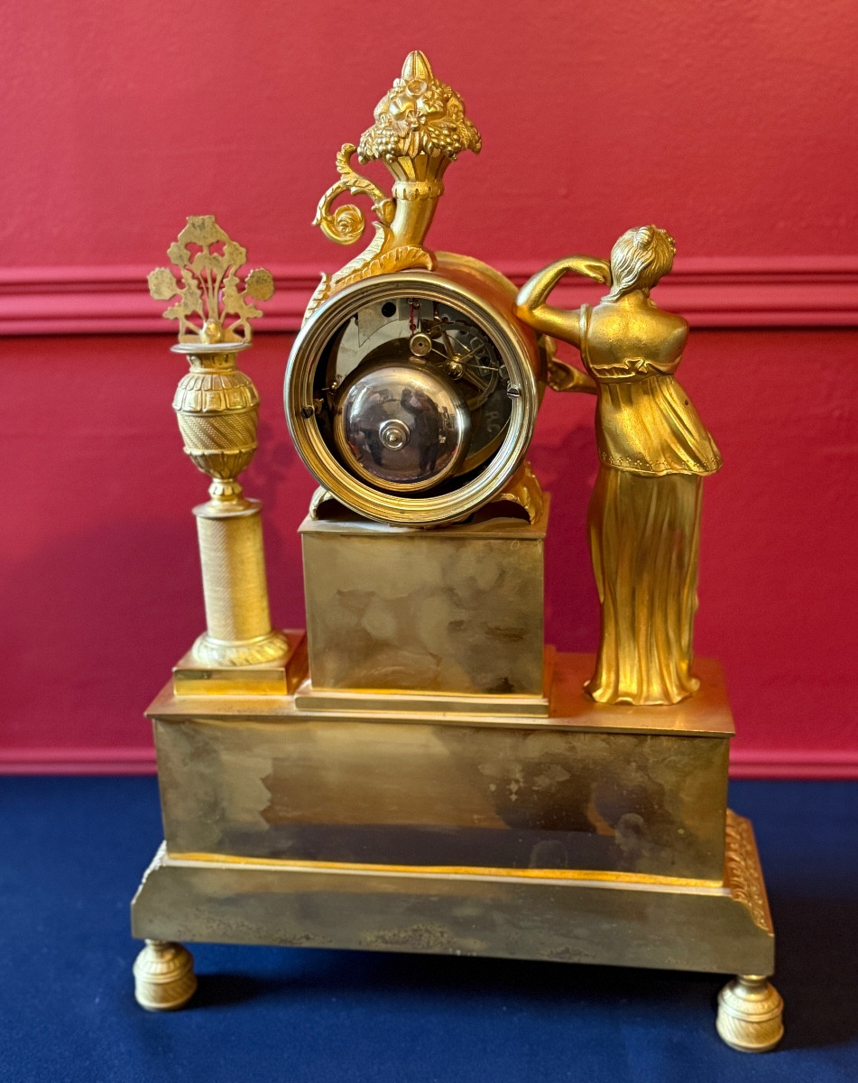 Gilt Bronze Clock "goddess Flora". 19th Century. -photo-1