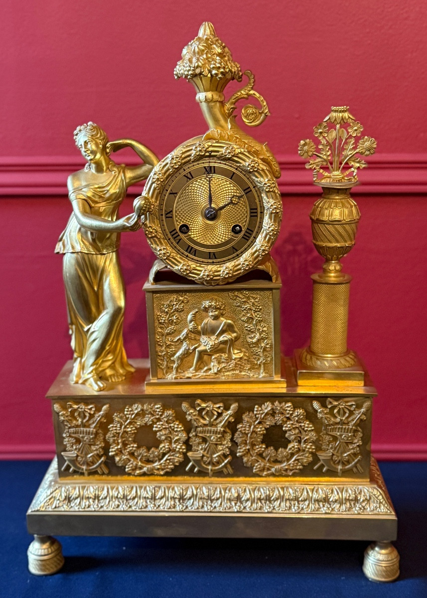 Gilt Bronze Clock "goddess Flora". 19th Century. 