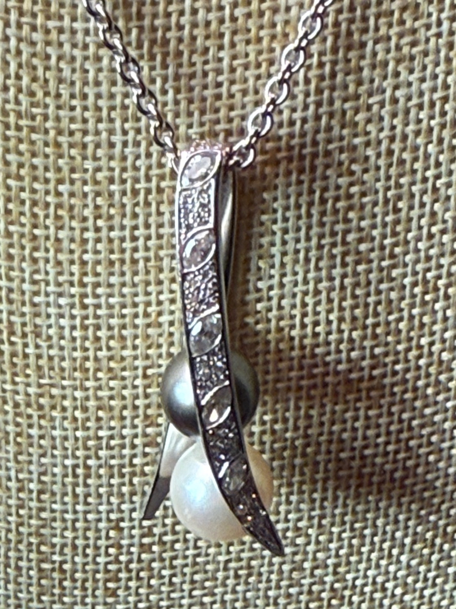 Necklace In White Gold, Tahitian Pearls And Diamonds. -photo-4
