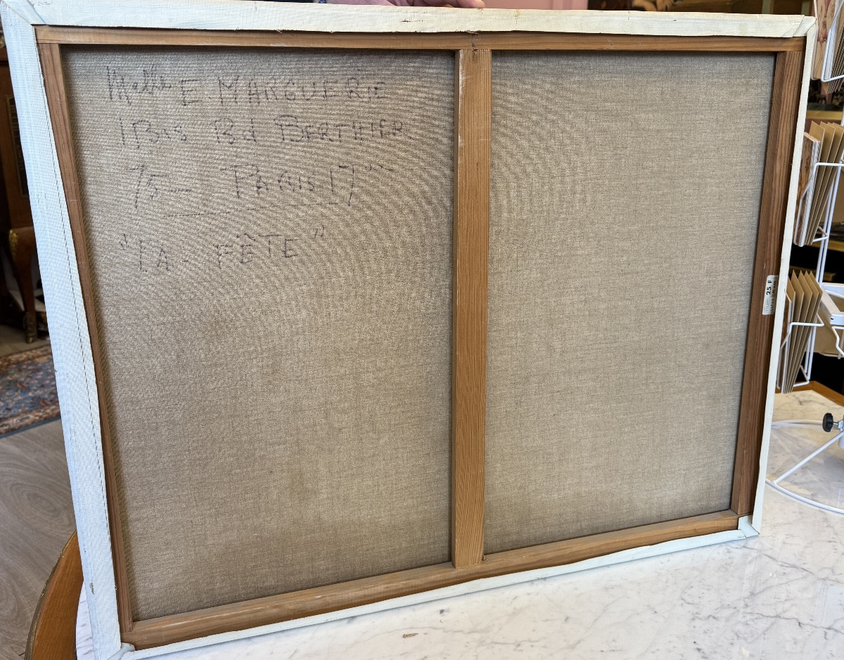 Tableau de chien E.Marguerie "La fête". Hst. -photo-4