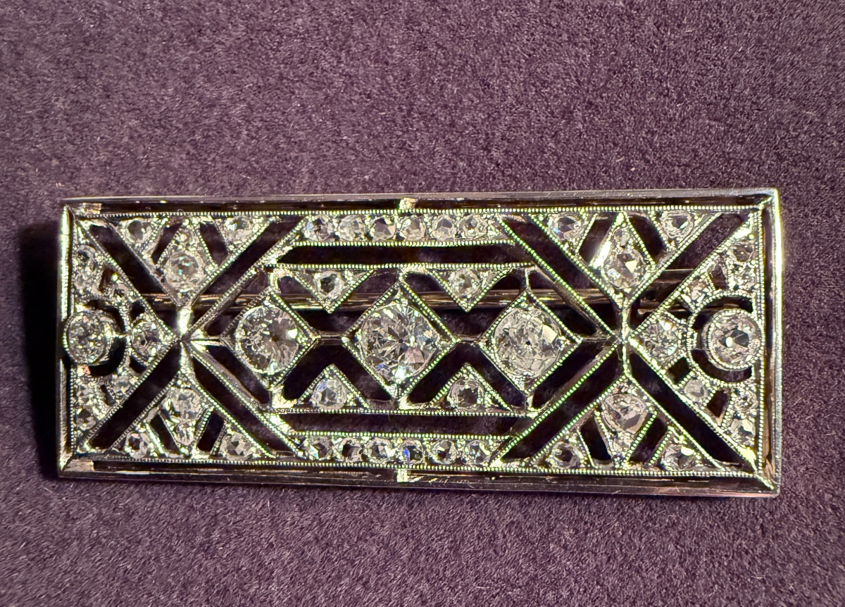 Art Deco Period Platinum And Diamond Brooch. 