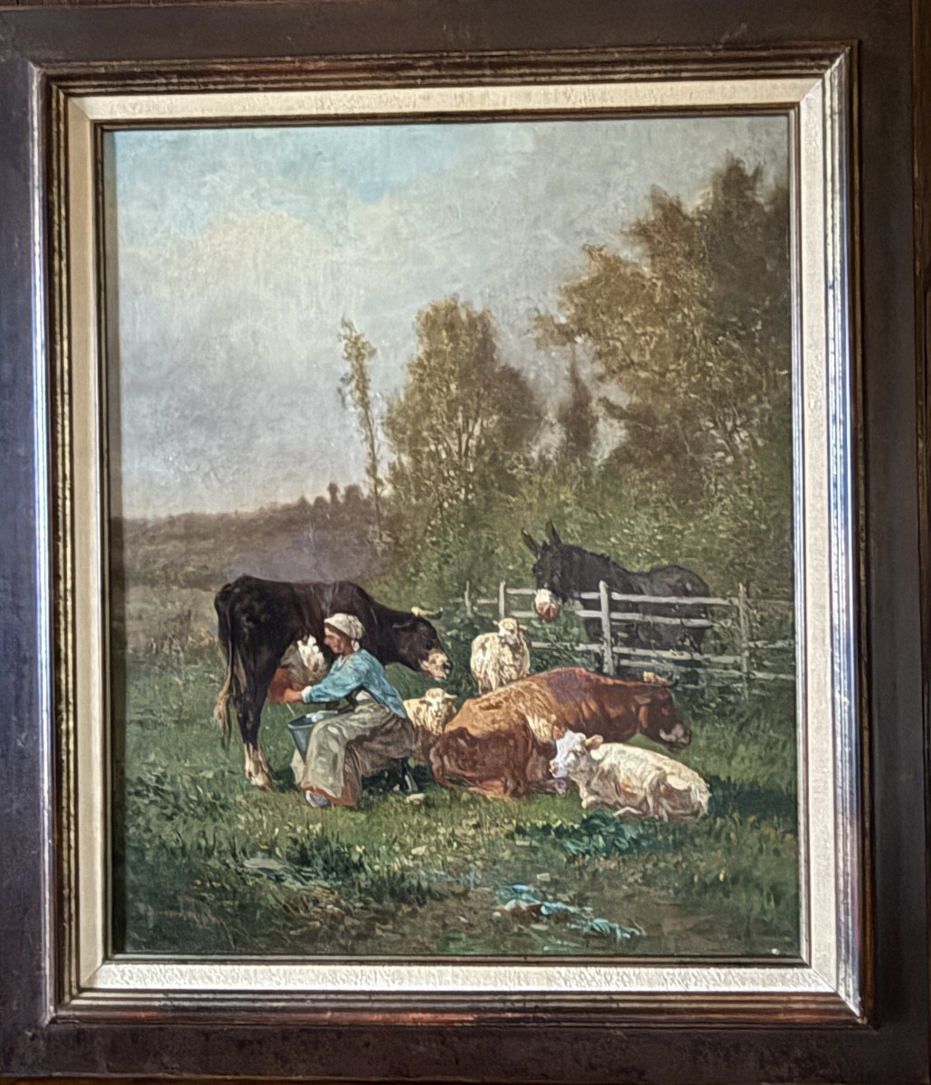 Henry Van Wyk (1833-1889). Oil On Canvas "the Donkey At The Gate". -photo-2