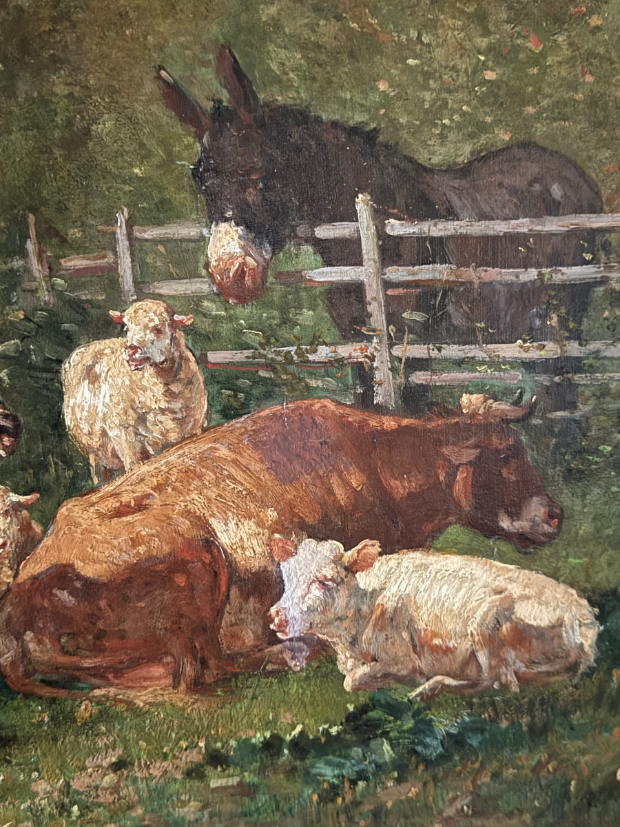 Henry Van Wyk (1833-1889). Oil On Canvas "the Donkey At The Gate". -photo-3