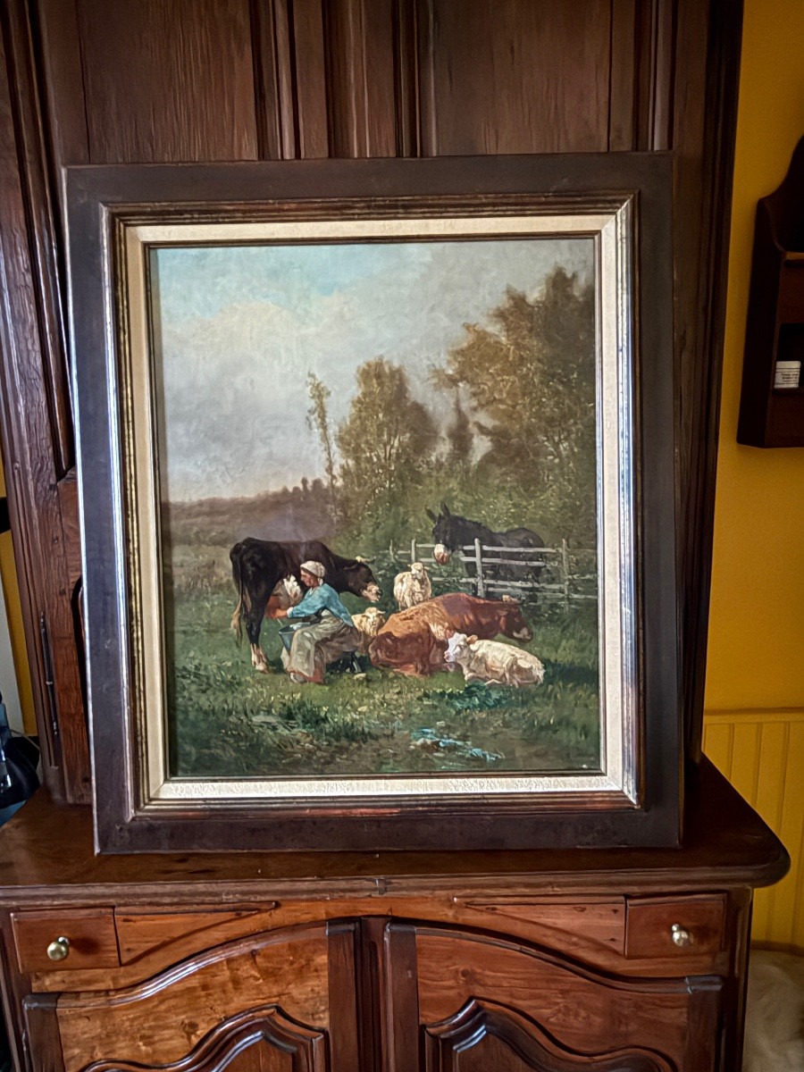 Henry Van Wyk (1833-1889). Oil On Canvas "the Donkey At The Gate". -photo-4