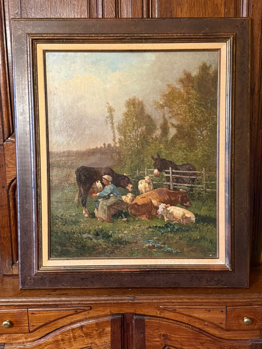 Henry Van Wyk (1833-1889). Oil On Canvas "the Donkey At The Gate". -photo-3