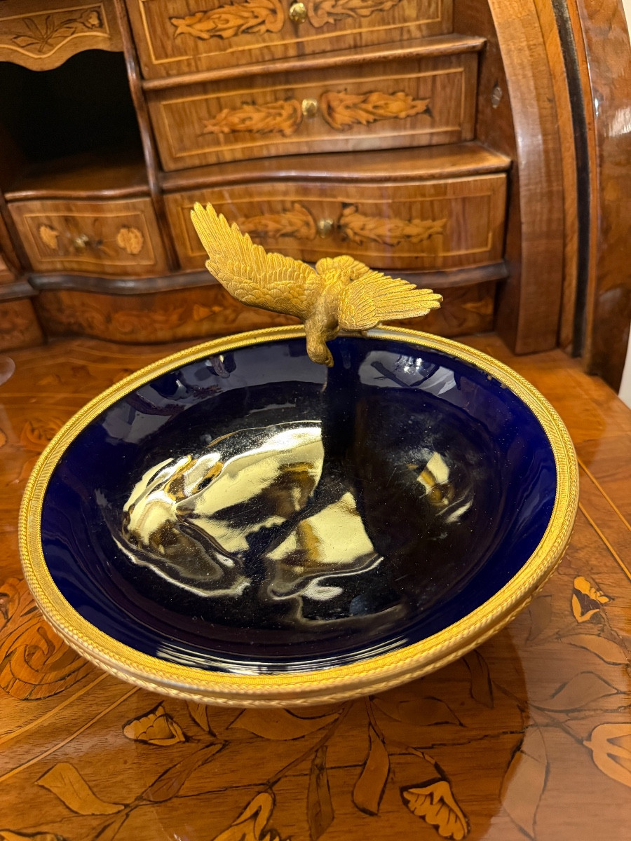 Cup With Eagle In Gilt Bronze And Blue Oven-fired Porcelain. -photo-2