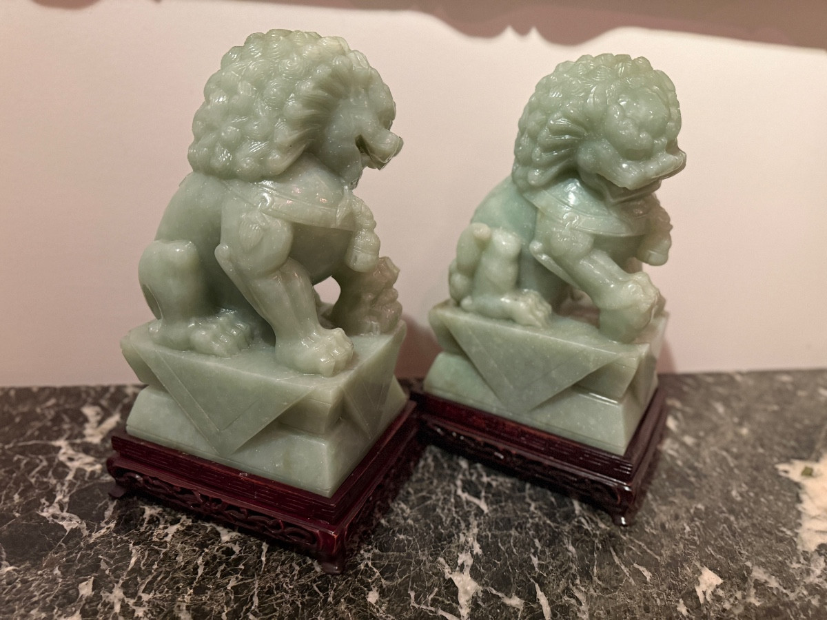 Pair Of Jade Foo Dogs. -photo-4
