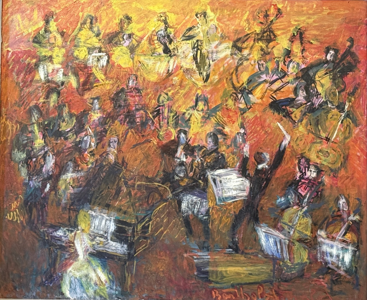 Dodonne BARTHALOT ( 1887-1954 ) huile sur panneau orchestre " Allegro ". -photo-4