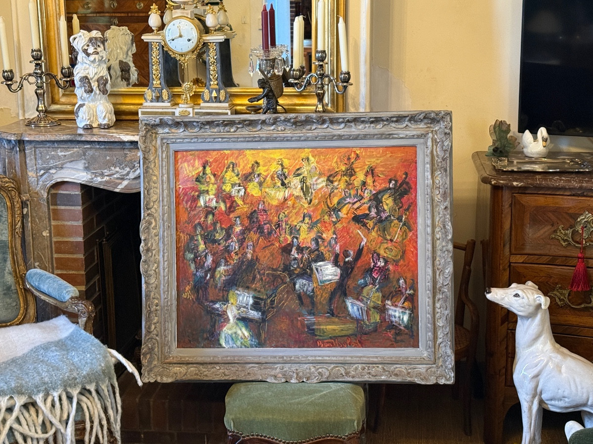 Dodonne BARTHALOT ( 1887-1954 ) huile sur panneau orchestre " Allegro ". -photo-3