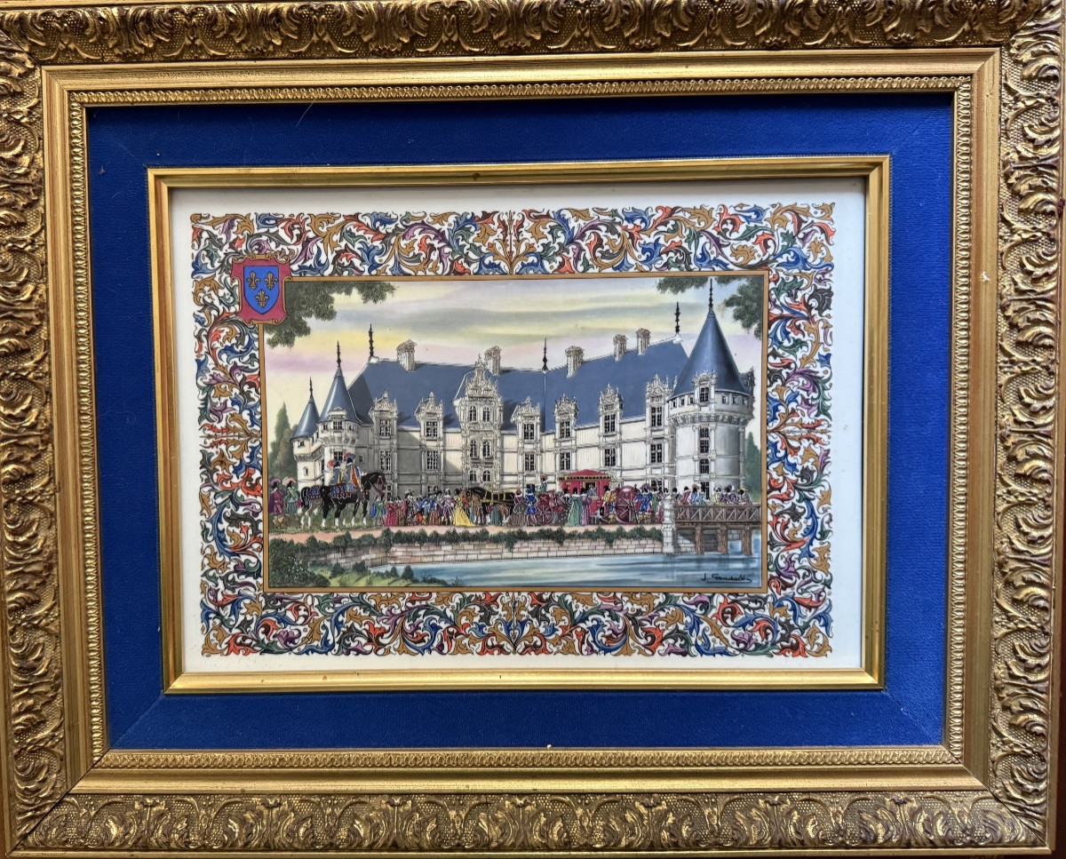 The Loire Valley Castles. Three Porcelain Plaques Signed Jean Gradassi. -photo-3