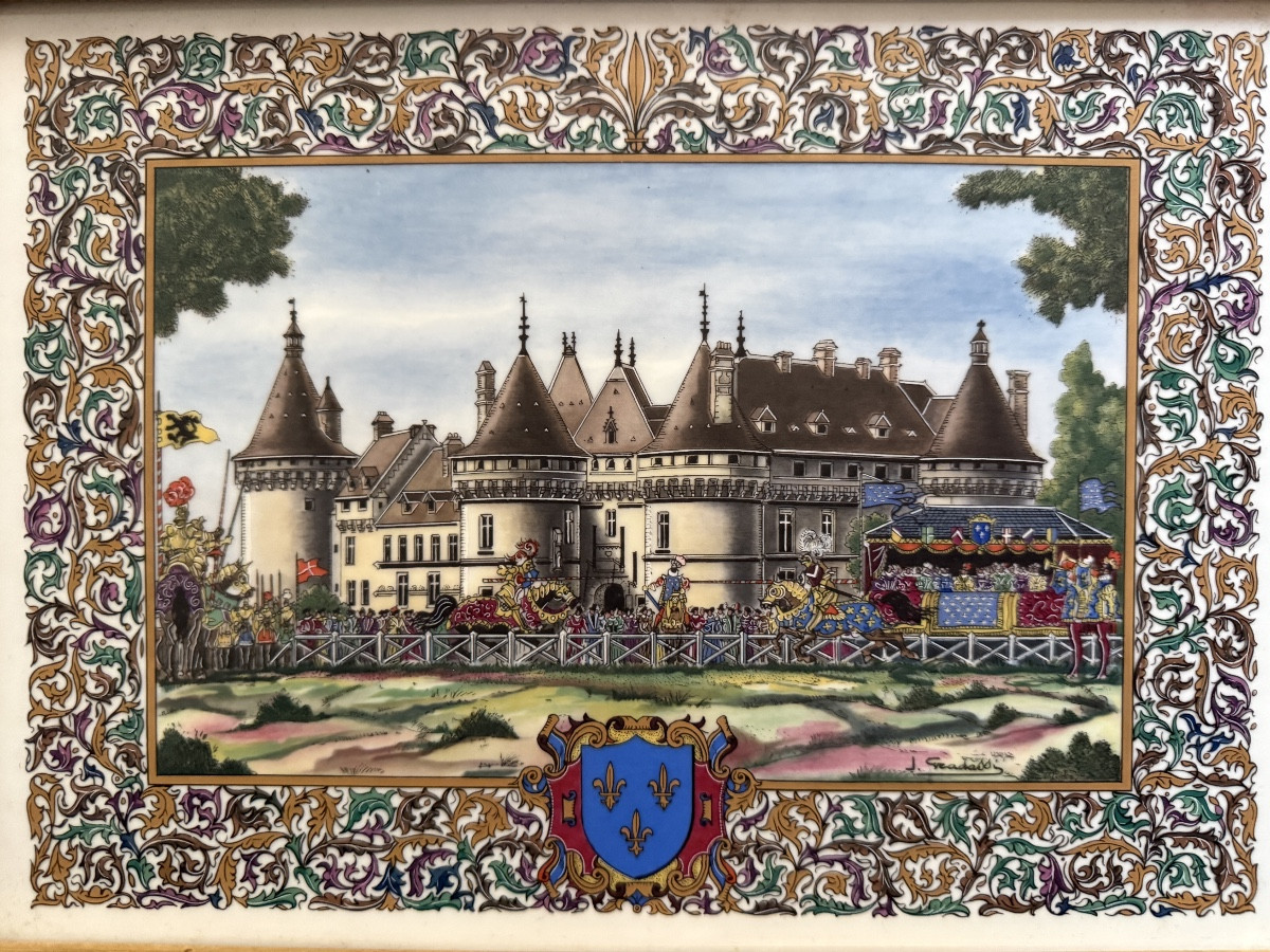 The Loire Valley Castles. Three Porcelain Plaques Signed Jean Gradassi. -photo-2