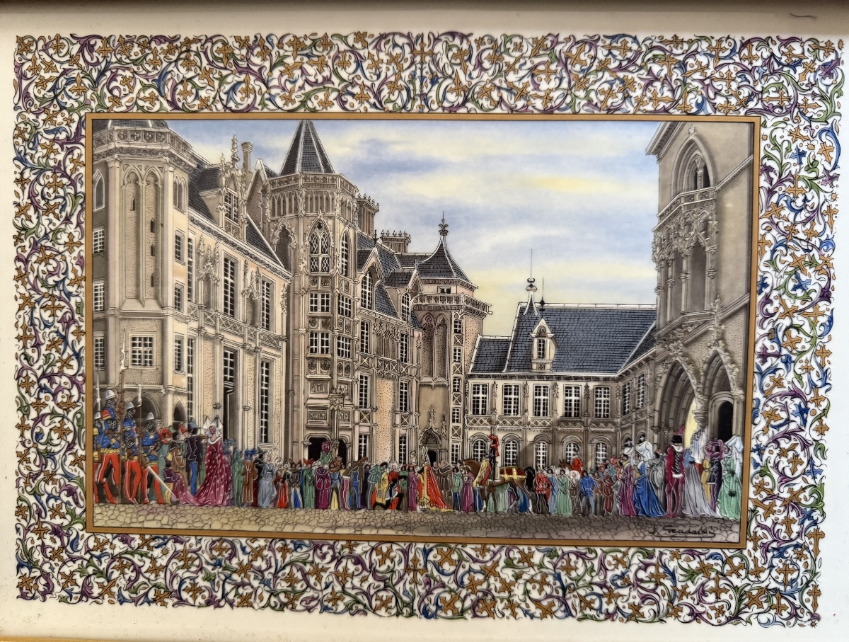 The Loire Valley Castles. Three Porcelain Plaques Signed Jean Gradassi. -photo-3