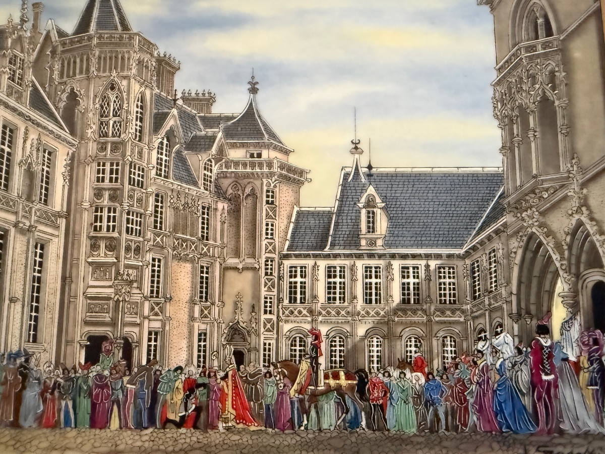 The Loire Valley Castles. Three Porcelain Plaques Signed Jean Gradassi. -photo-5