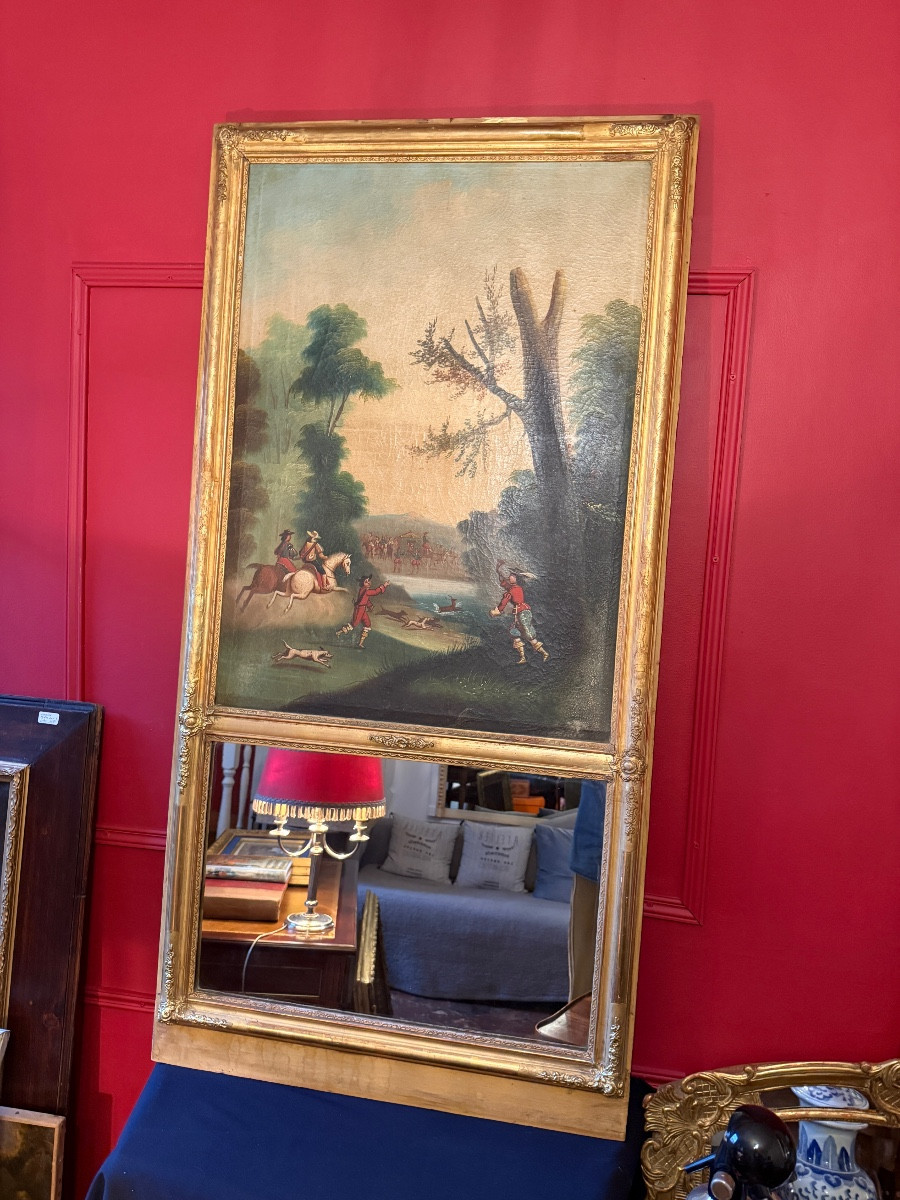 19th Century Trumeau. Scene Of A Hunt. -photo-3