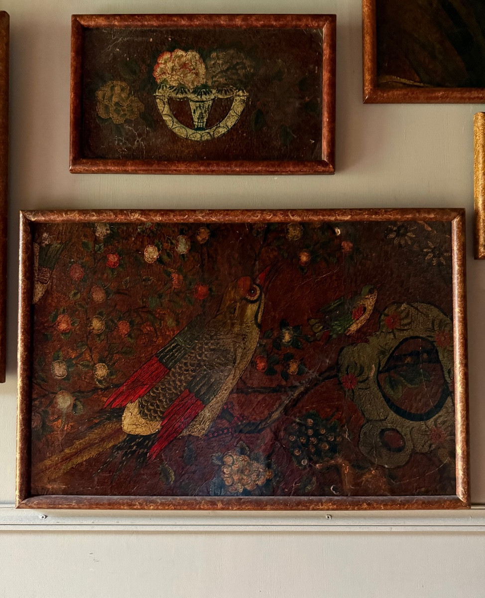 Ensemble de neuf  tableaux en cuir de Cordoue d'époque XVIII ème. -photo-4