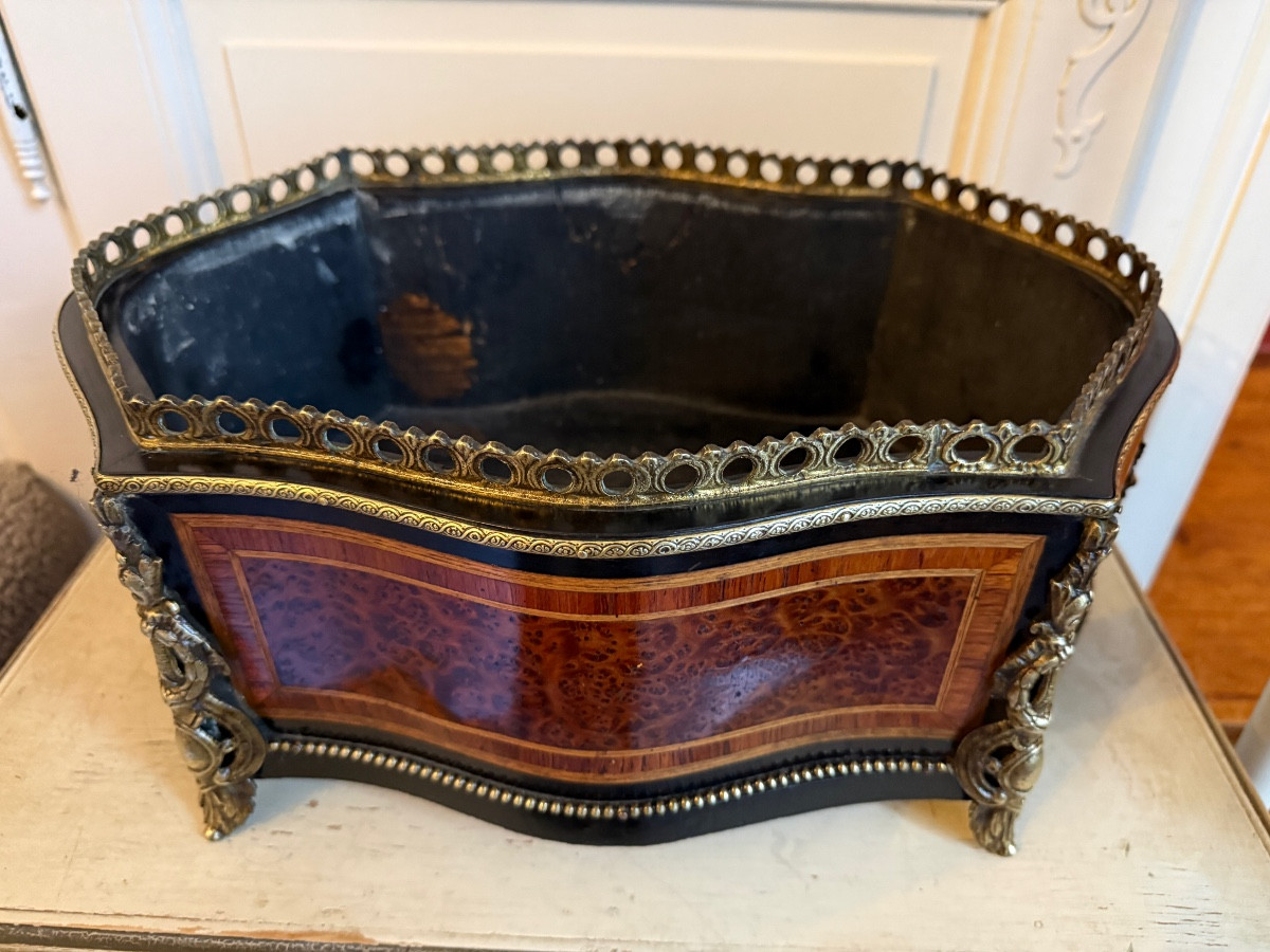 Jardinière d'époque Napoléon III en marqueterie. -photo-2