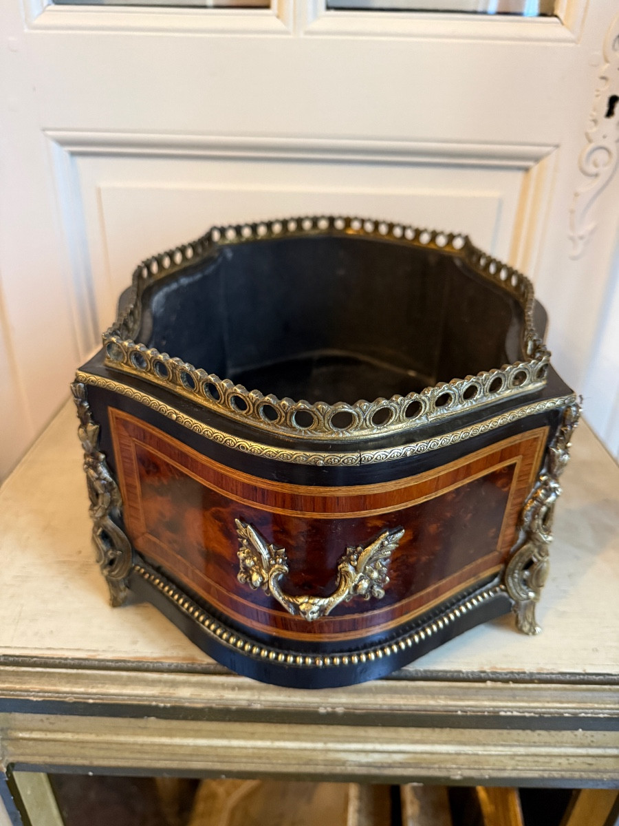 Jardinière d'époque Napoléon III en marqueterie. -photo-3