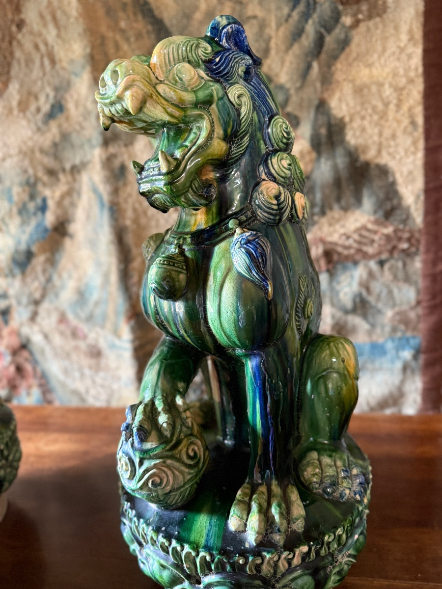 Paire de grands chiens de FÔ Chinois. -photo-3