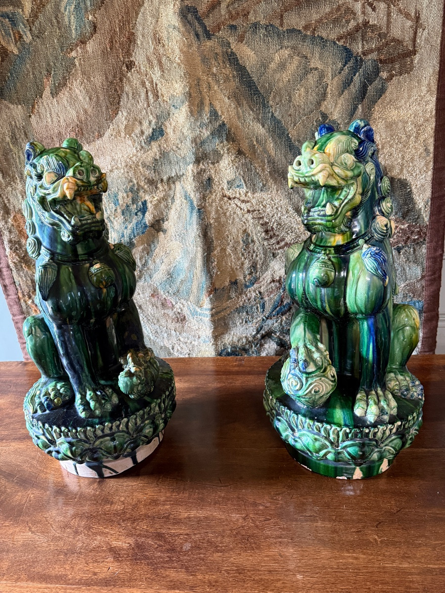 Paire de grands chiens de FÔ Chinois. -photo-6