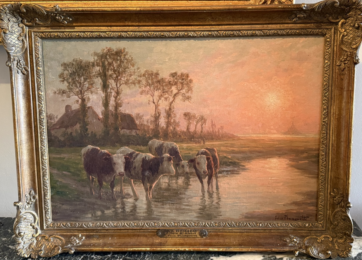 Félix Planquette.  Cows In The Bay Of Mont Saint Michel.