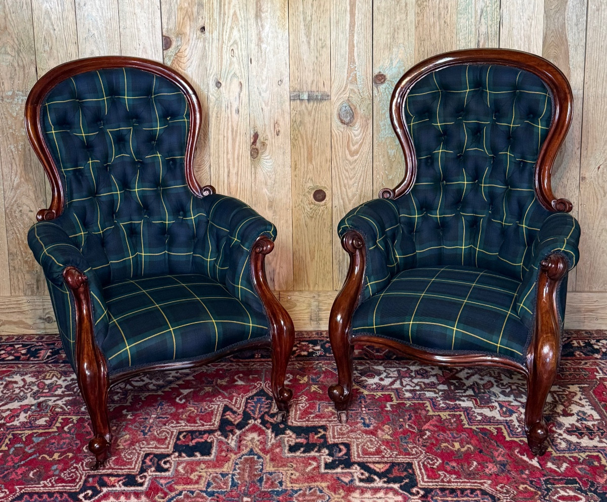 Pair Of Napoleon III Period Mahogany Armchairs.