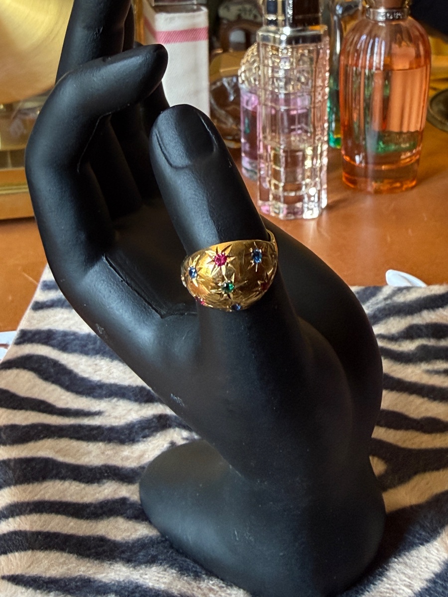 Bague constellation pierres précieuses, or 18k . Bague boule. Bague vintage. -photo-2