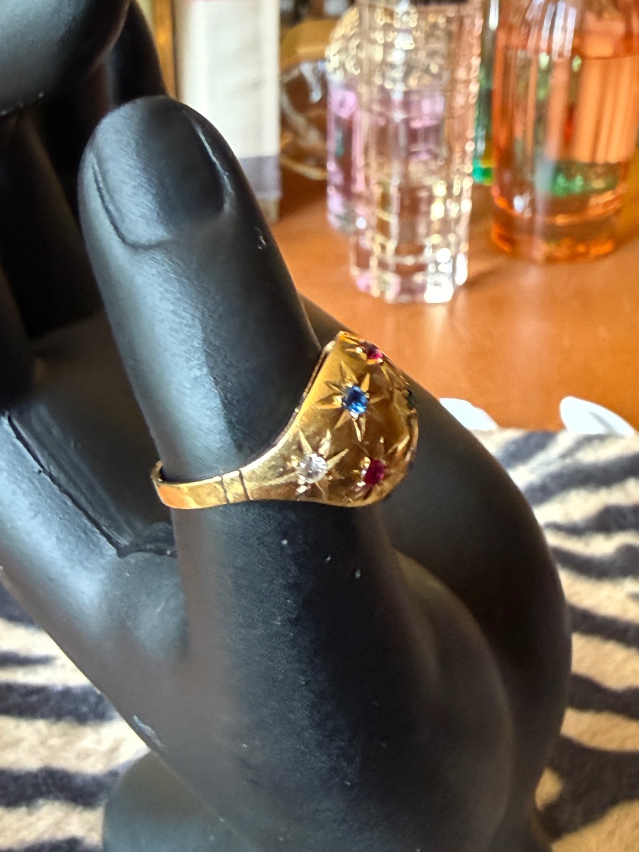 Bague constellation pierres précieuses, or 18k . Bague boule. Bague vintage. -photo-4