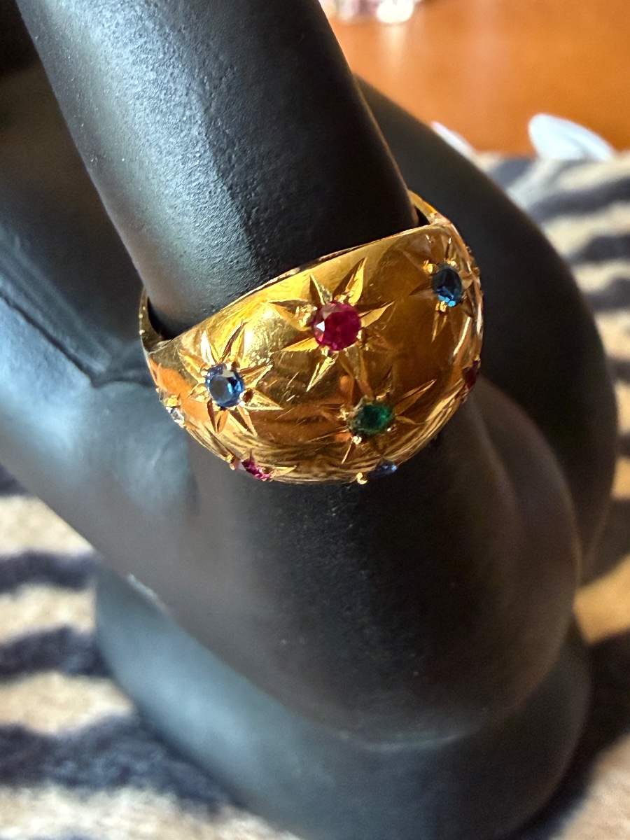 Bague constellation pierres précieuses, or 18k . Bague boule. Bague vintage. 