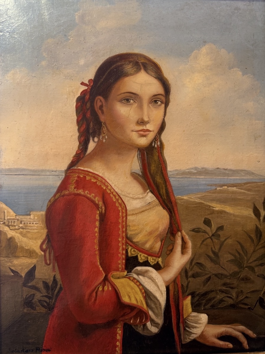 Portrait de jeune fille Italienne. Huile sur toile d'époque XIX ème. 