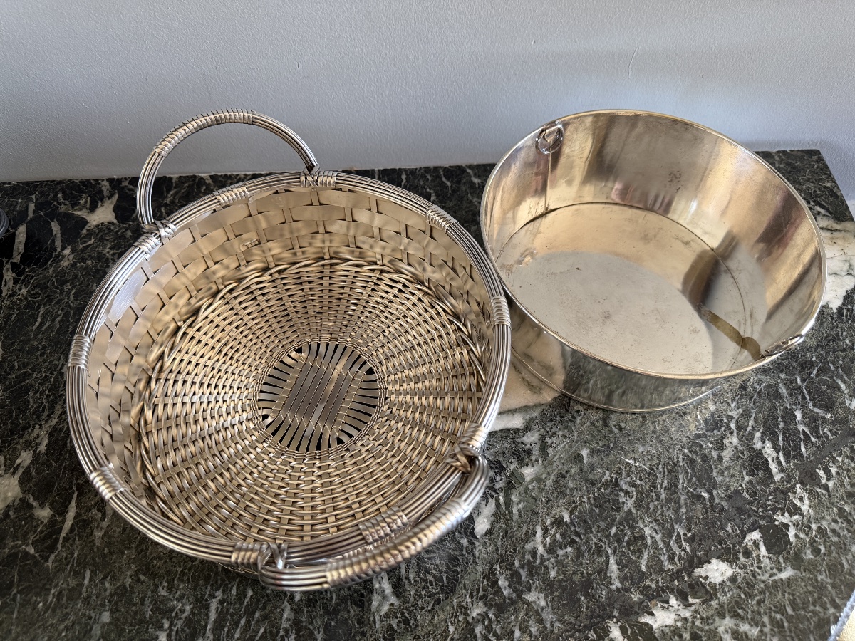 Planters / Centerpieces: Silver-plated Metal Wickerwork. -photo-2