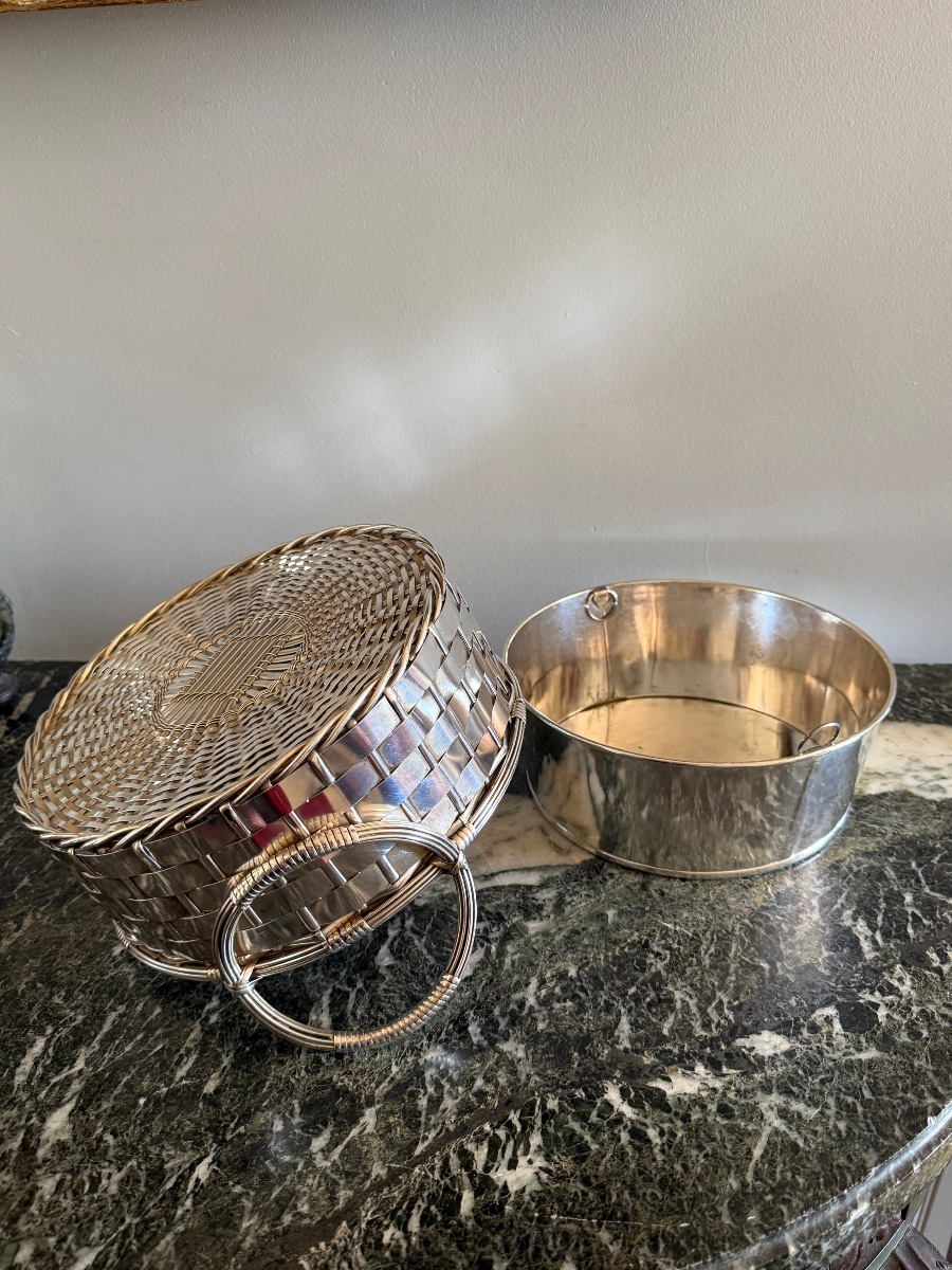 Planters / Centerpieces: Silver-plated Metal Wickerwork. -photo-3
