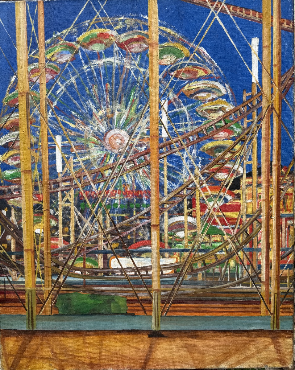 Oil On Canvas, Mid-20th Century, "the Ferris Wheel." -photo-2