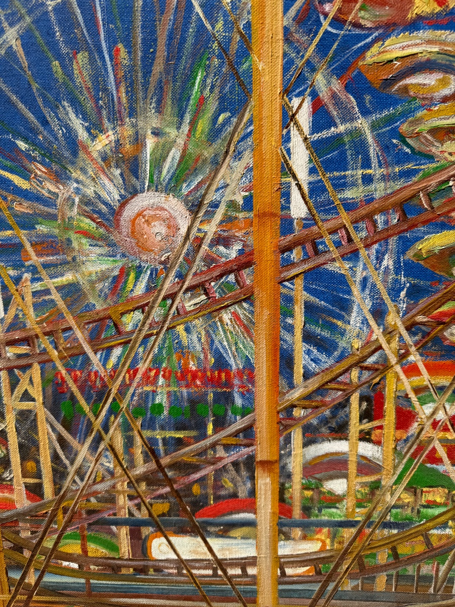 Oil On Canvas, Mid-20th Century, "the Ferris Wheel." -photo-1