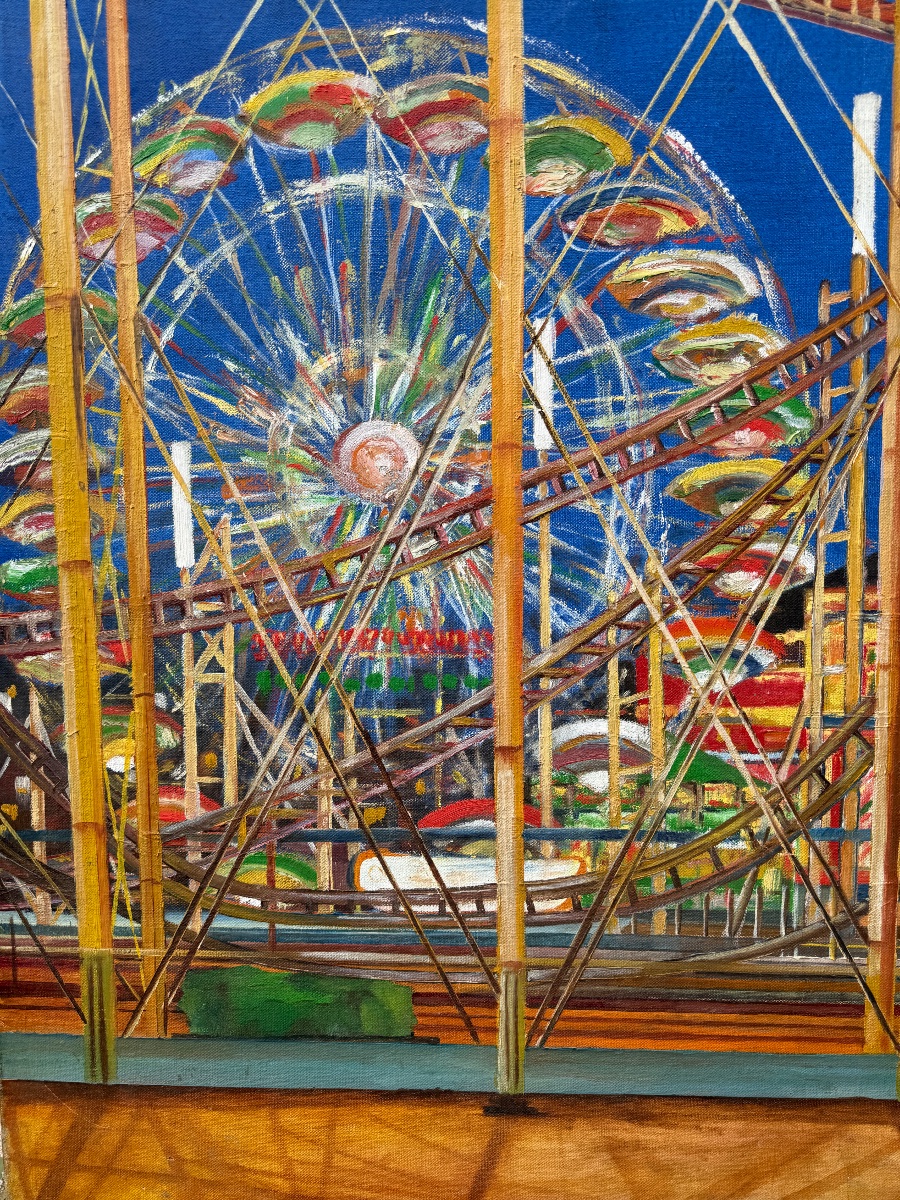 Oil On Canvas, Mid-20th Century, "the Ferris Wheel." 