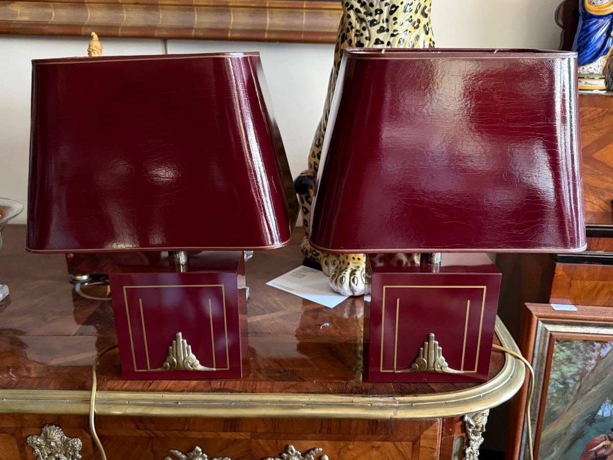 Pair Of Maison Dauphin Lamps From The Hollywood Regency Period.  