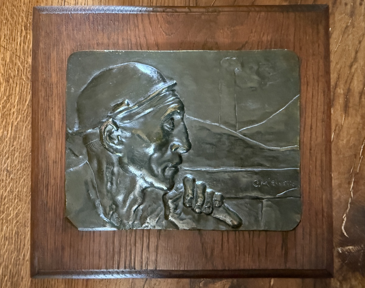 Constantin Emile Meunier. Bronze Plaque Titled "miner At Work." 